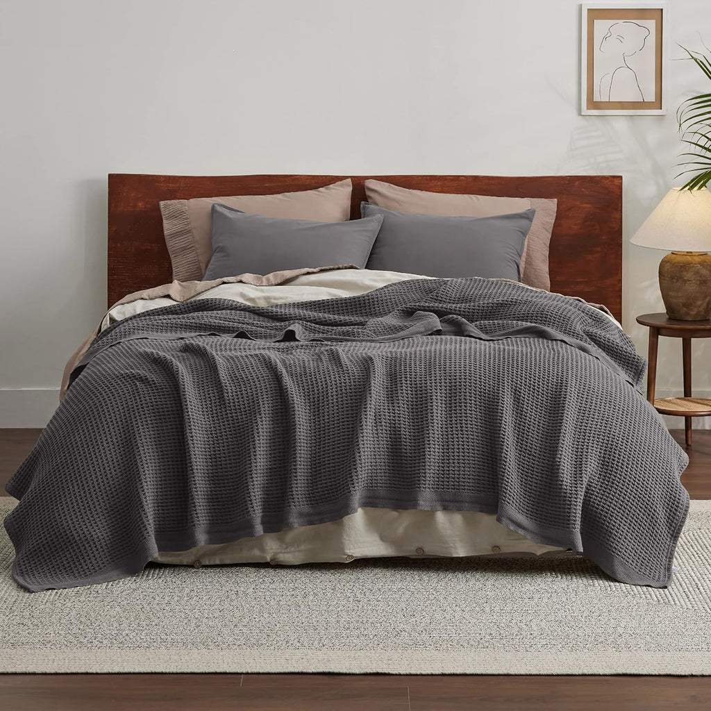 Riafu – 100% Cotton Queen Blanket with Cooling Waffle Weave | Soft & Breathable for Summer Comfort