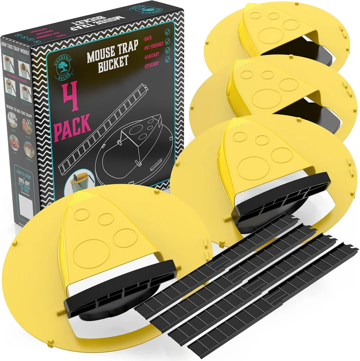 Riafu 4-Pack Bucket Lid Mouse Trap – Reusable Humane Auto-Reset Trap for Rats, Mice & Rodents – No Kill, No Poison