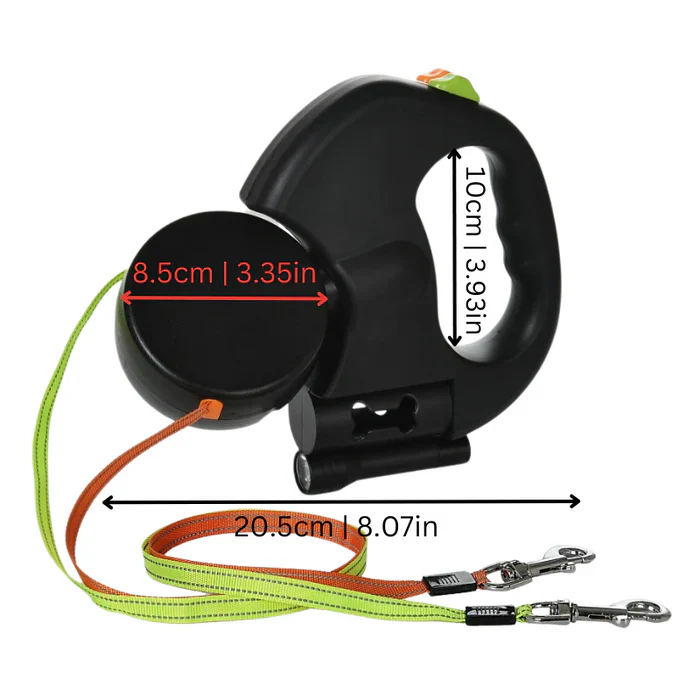 Riafu Dual Dog Leash with LED Light – 360° Tangle-Free Swivel & Shock Absorbing Bungee