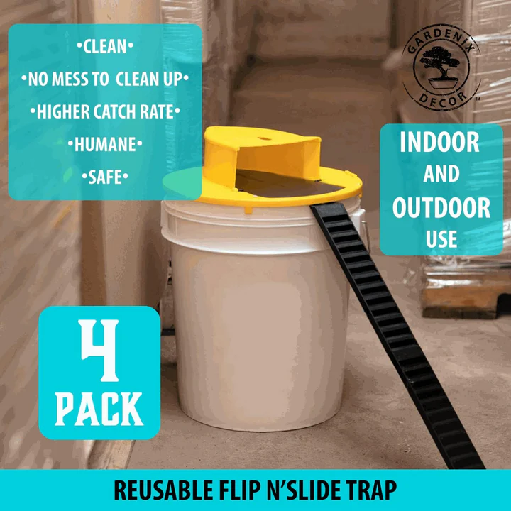 Riafu 4-Pack Bucket Lid Mouse Trap – Reusable Humane Auto-Reset Trap for Rats, Mice & Rodents – No Kill, No Poison
