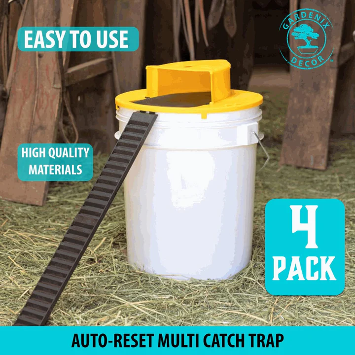 Riafu 4-Pack Bucket Lid Mouse Trap – Reusable Humane Auto-Reset Trap for Rats, Mice & Rodents – No Kill, No Poison
