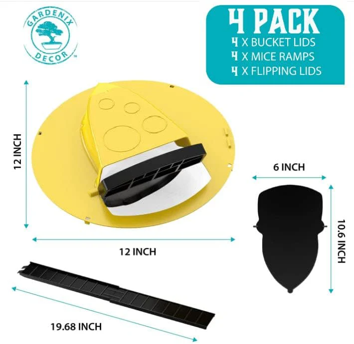 Riafu 4-Pack Bucket Lid Mouse Trap – Reusable Humane Auto-Reset Trap for Rats, Mice & Rodents – No Kill, No Poison