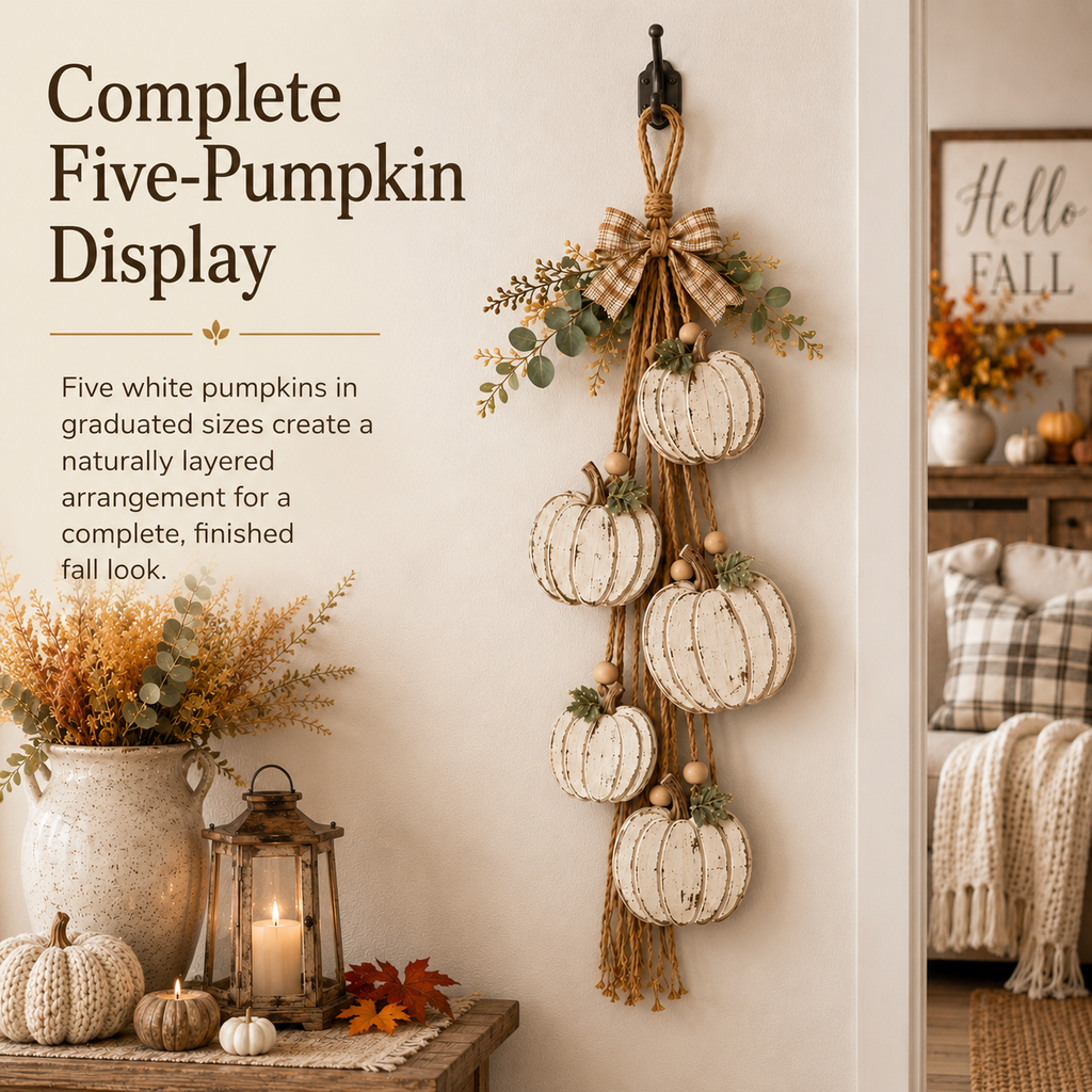 Riafu – Rustic White Pumpkin Hanging Swag