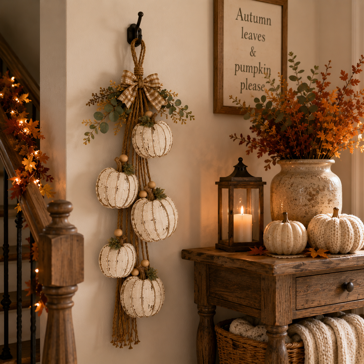 Riafu – Rustic White Pumpkin Hanging Swag