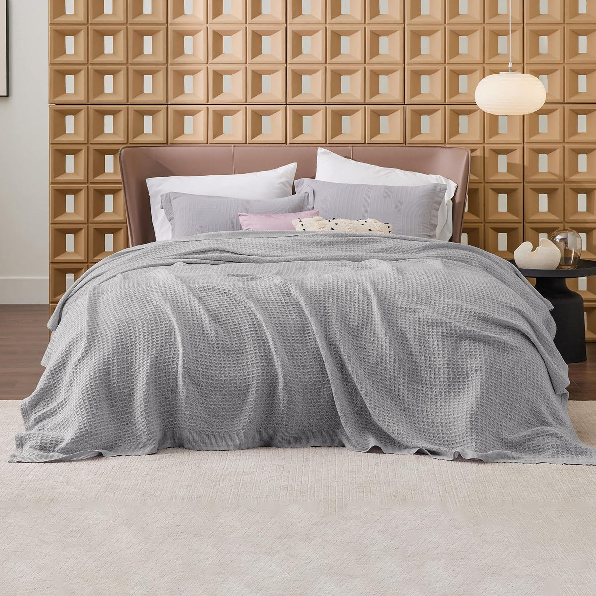 Riafu – 100% Cotton Queen Blanket with Cooling Waffle Weave | Soft & Breathable for Summer Comfort