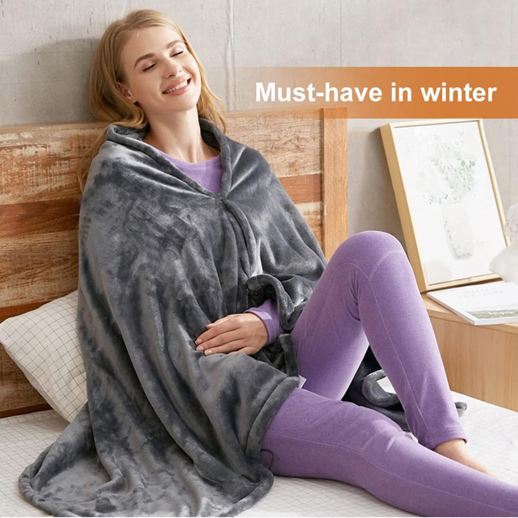 Portable Heated Shawl with Rapid Heating and Zipper Closure, Machine Washable