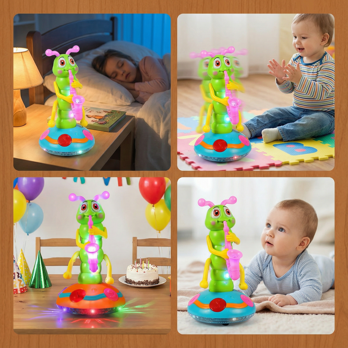 Dancing Saxophone Caterpillar Toy That Spins, Plays Tunes and Lights Up in Bright Colors