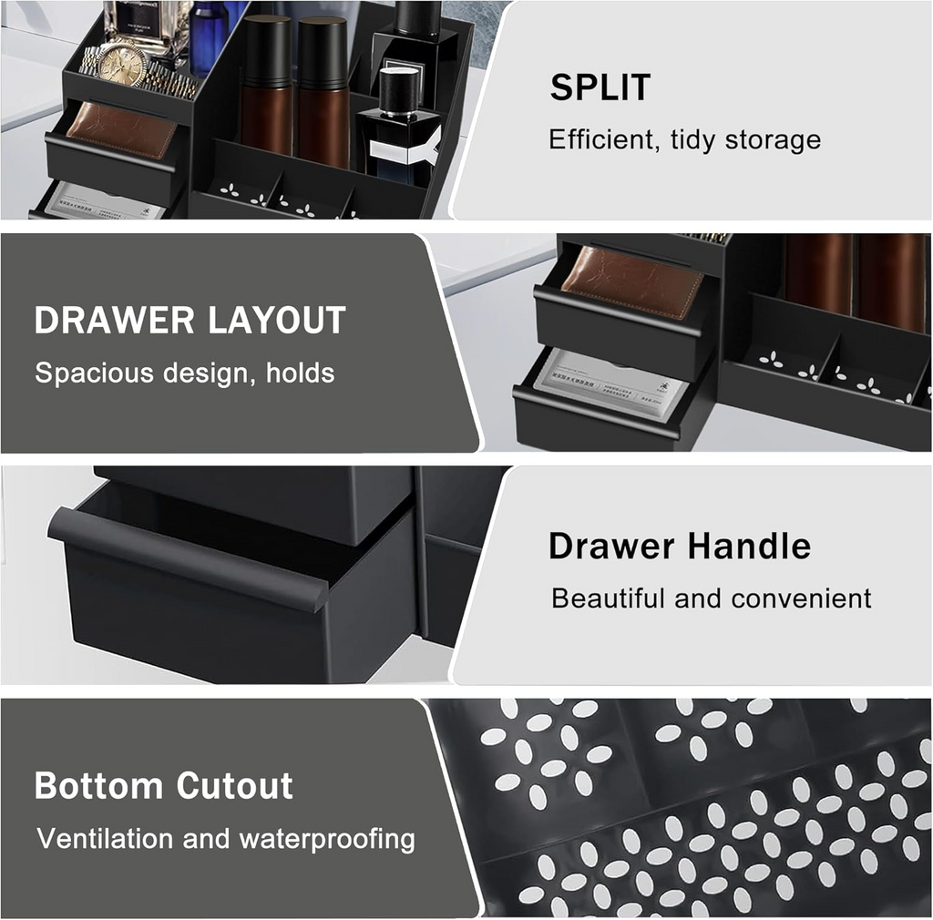 Bathroom Counter Organizer with Non-Slip Base and Multiple Compartments