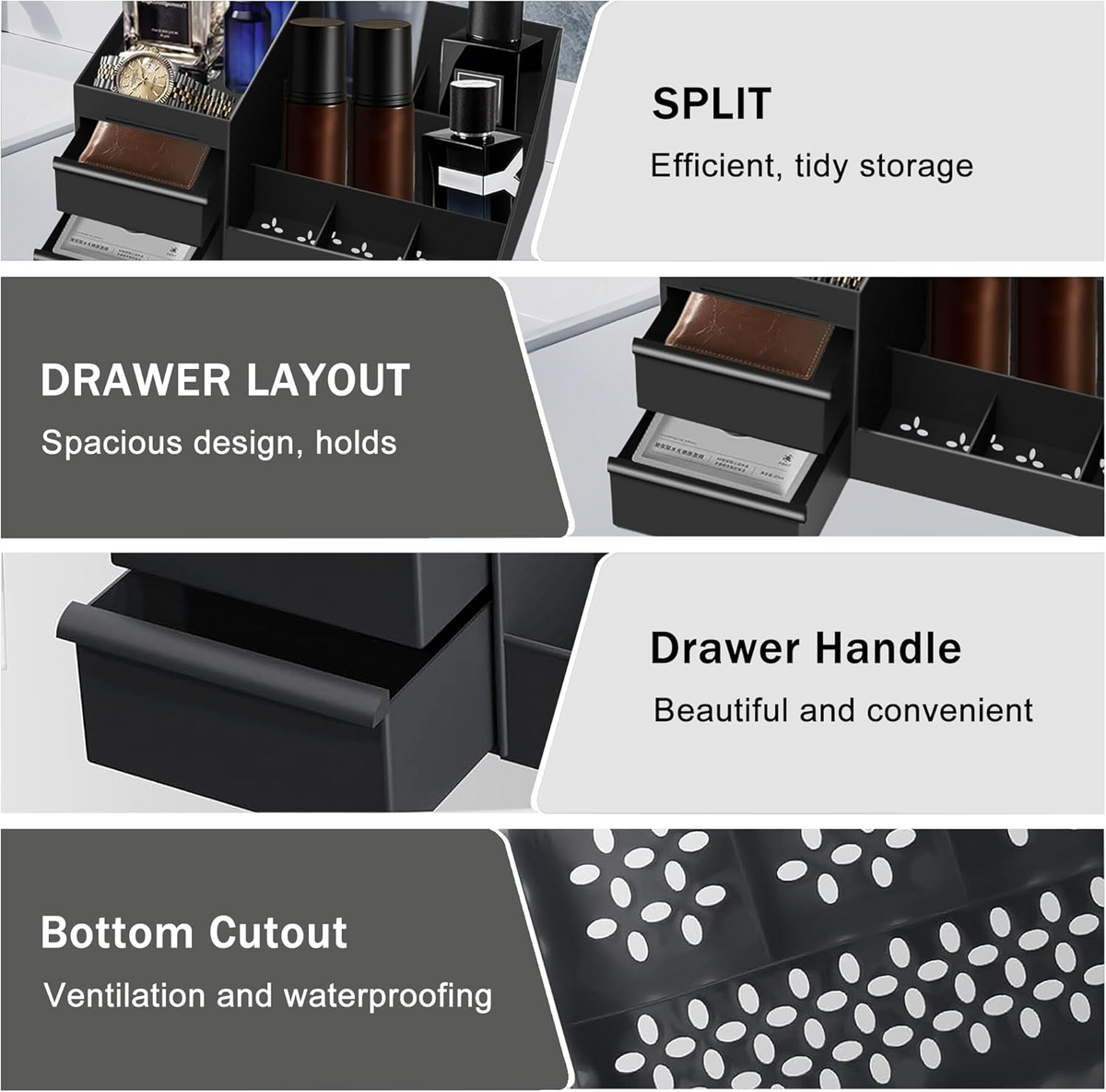 Bathroom Counter Organizer with Non-Slip Base and Multiple Compartments