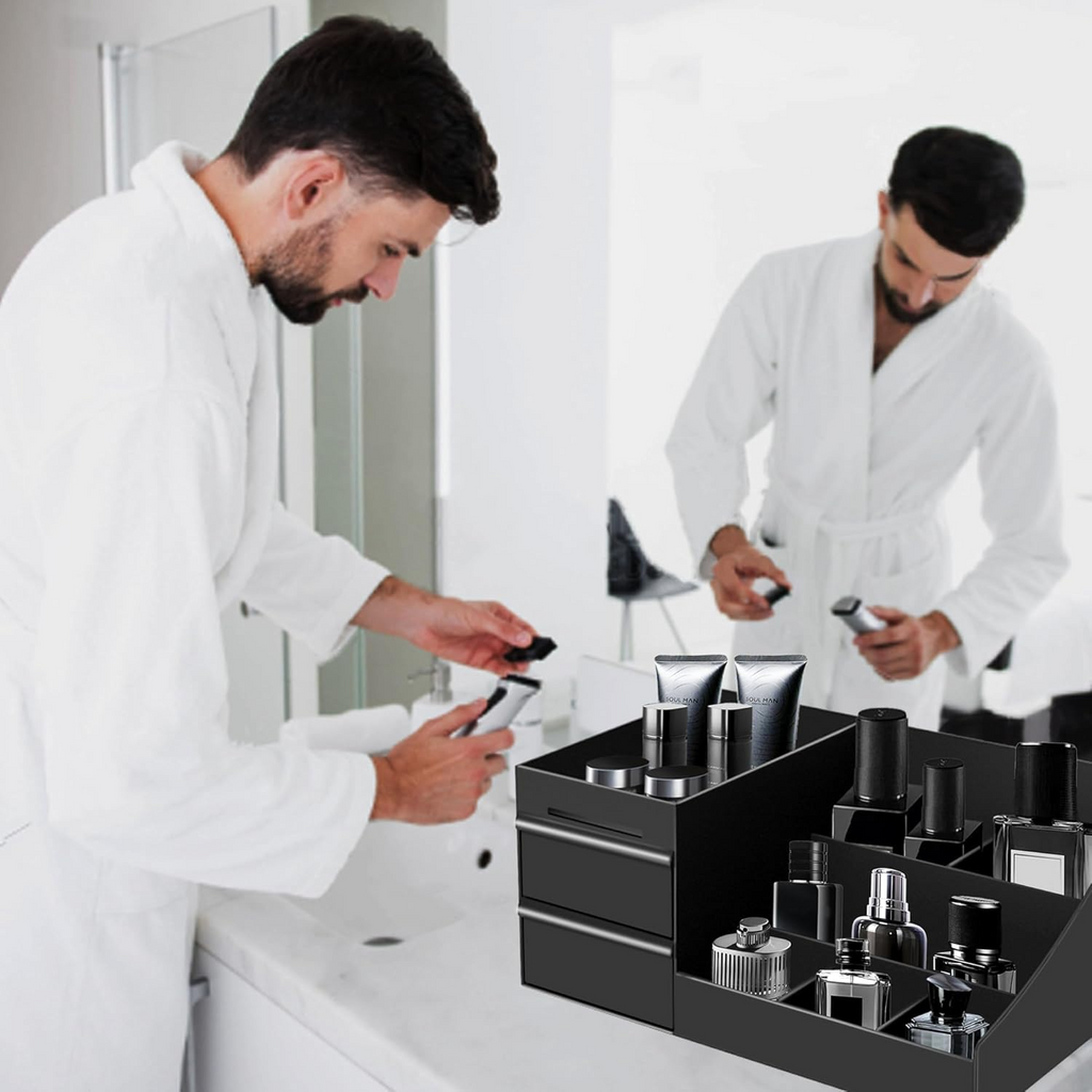 Bathroom Counter Organizer with Non-Slip Base and Multiple Compartments