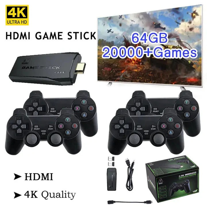 64GB Storage Game Console Stick with 2 Wireless Controllers via HDMI