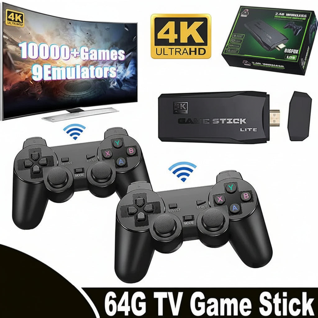 64GB Storage Game Console Stick with 2 Wireless Controllers via HDMI