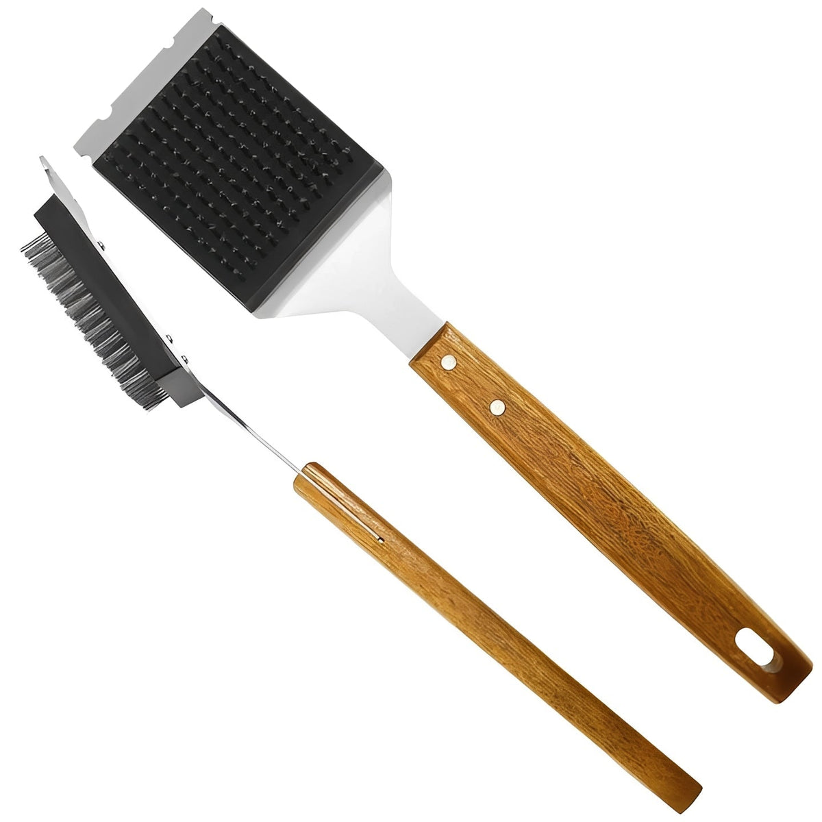 2-Pack BBQ Grill Brush with Long Handle and Integrated Scraper