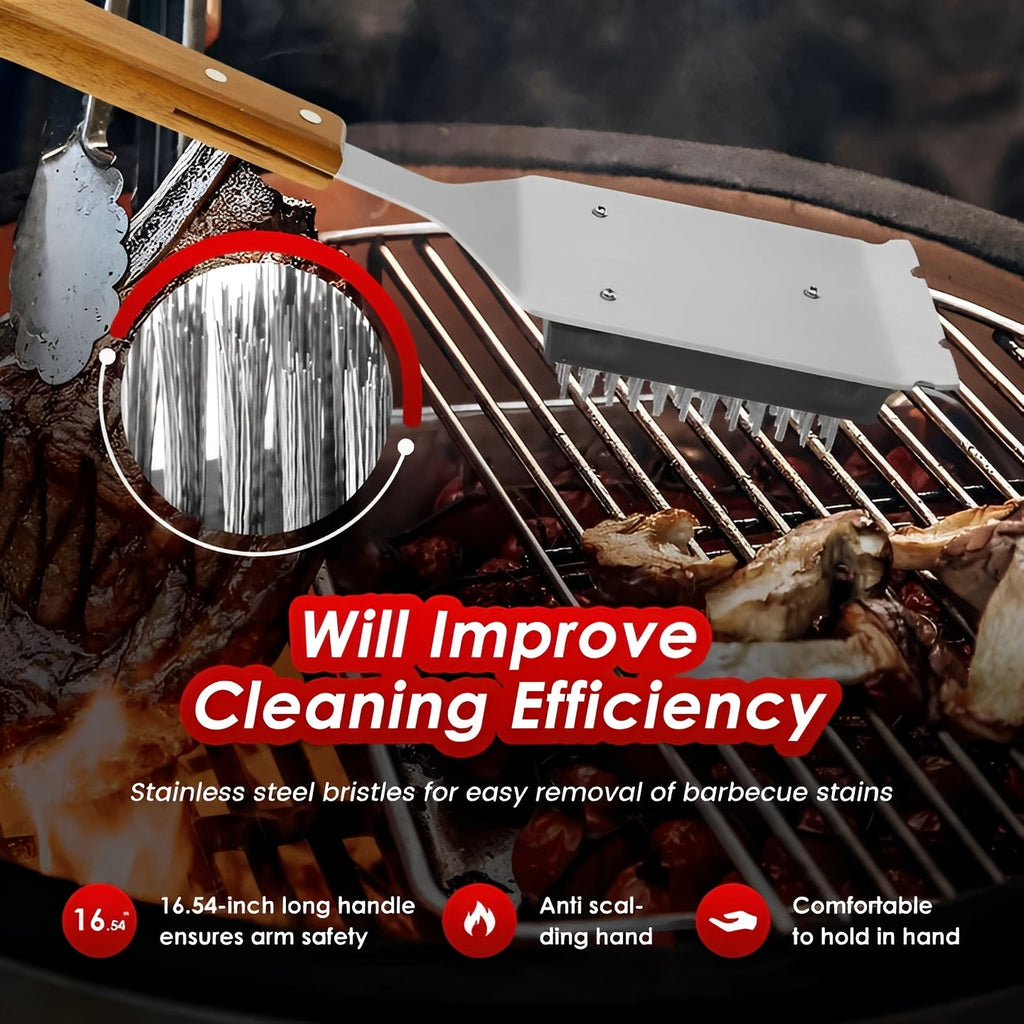 2-Pack BBQ Grill Brush with Long Handle and Integrated Scraper