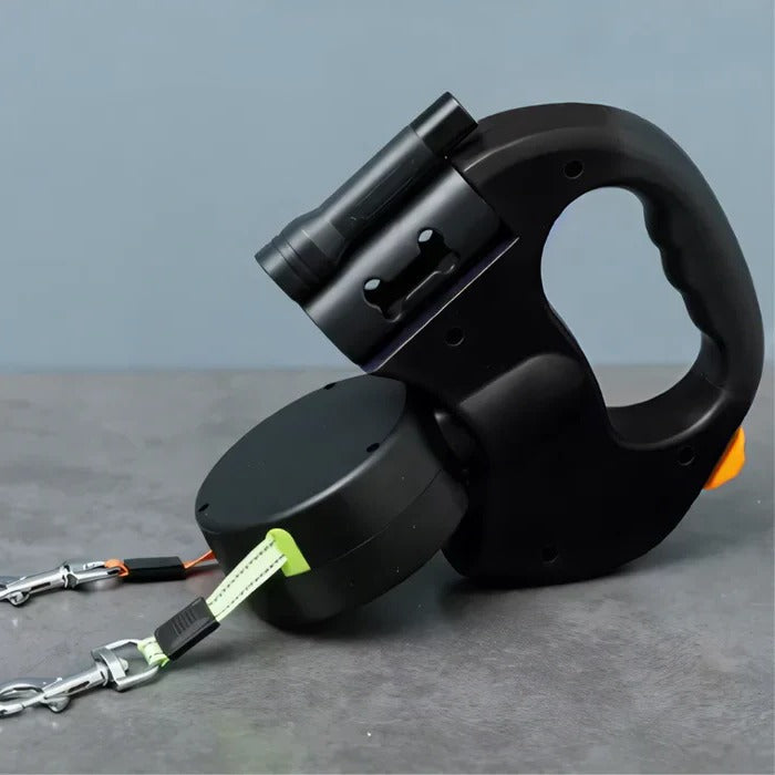 Riafu Dual Dog Leash with LED Light – 360° Tangle-Free Swivel & Shock Absorbing Bungee