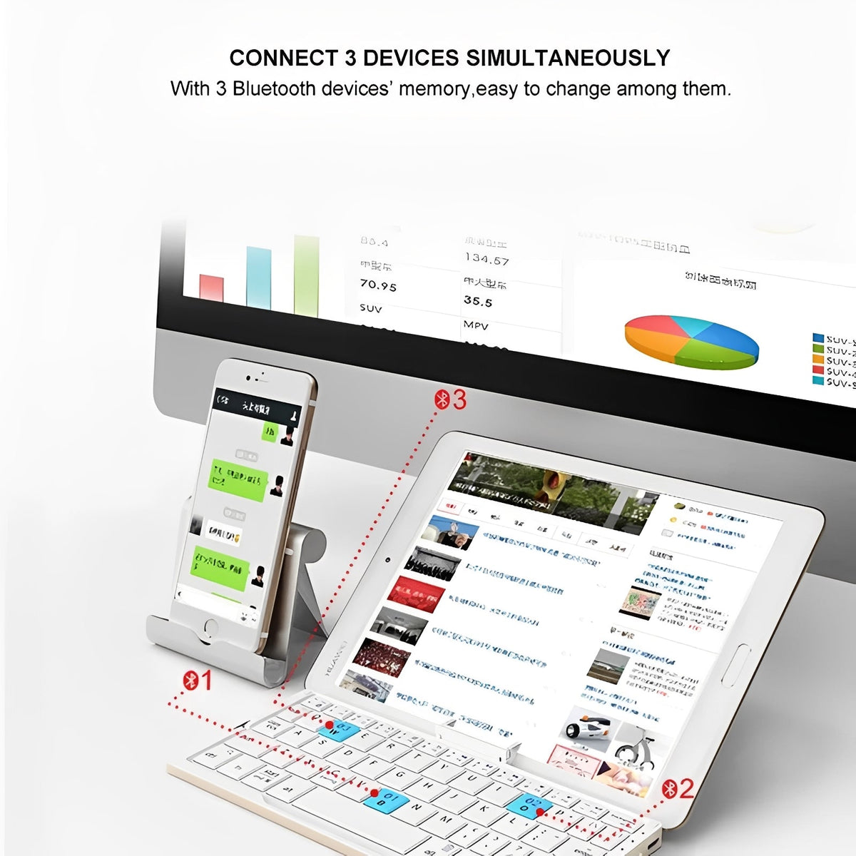 Portable Wireless Foldable Bluetooth Keyboard with Magnetic Stand