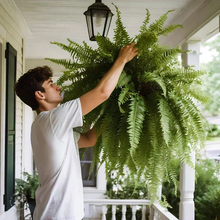 Riafu UV Resistant Artificial Boston Fern – Lifelike Outdoor & Indoor Hanging Plant
