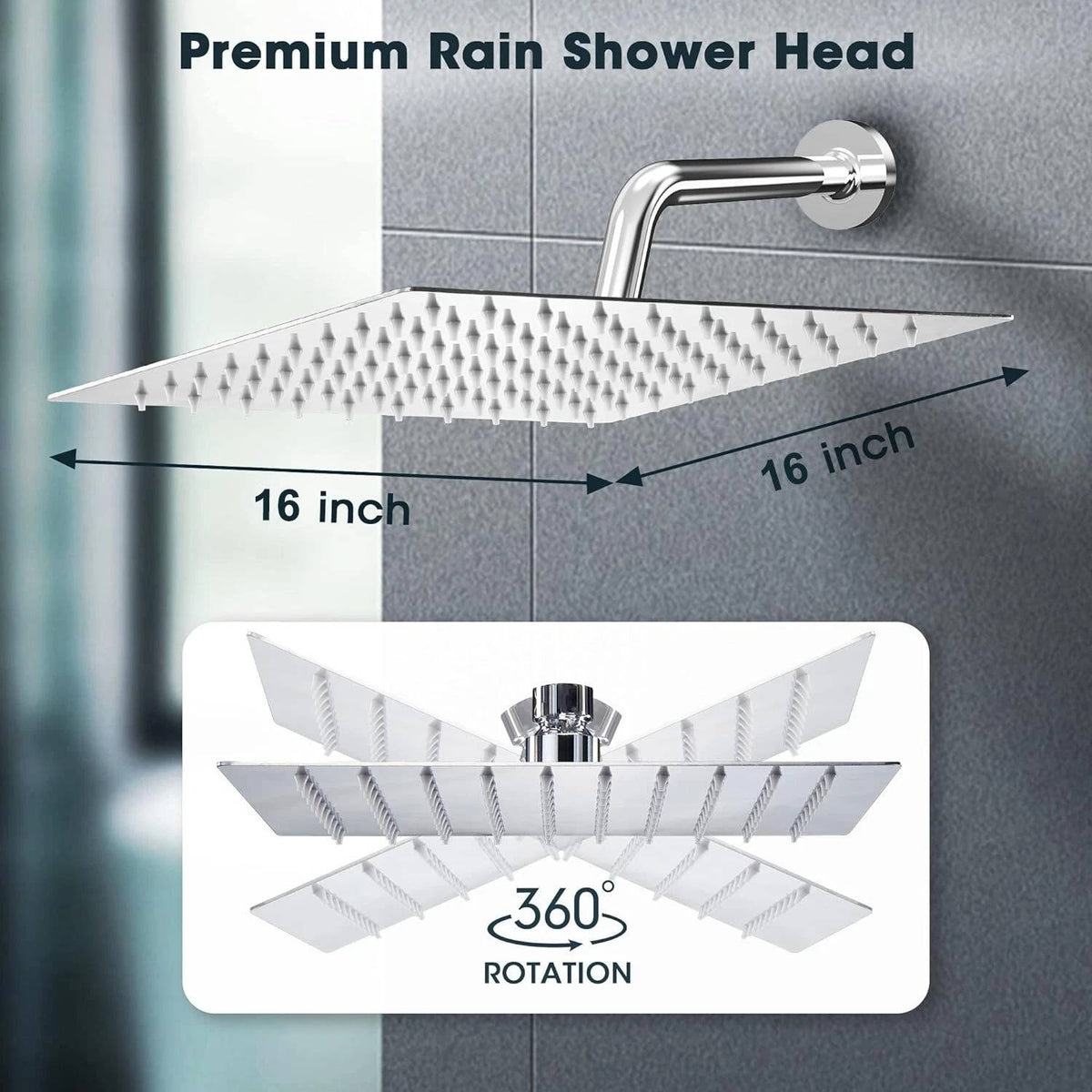 Riafu 16 inch Large Rain Ceiling Shower Head