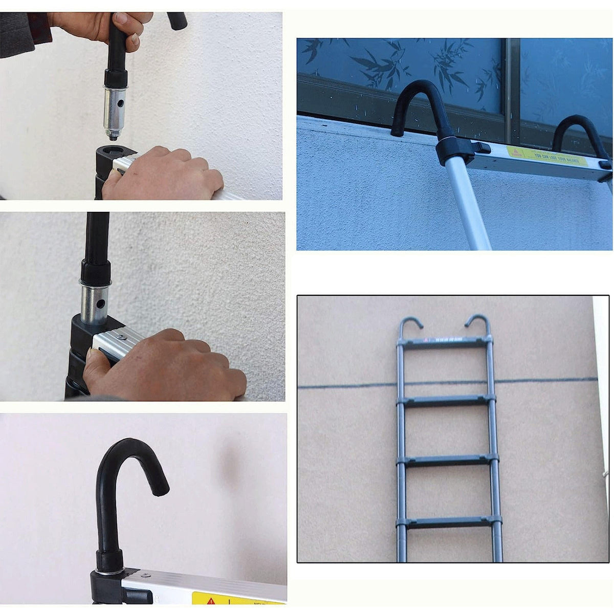 Riafu Telescoping Ladder Compact Extension Aluminum with 2 Detachable Roof Hooks