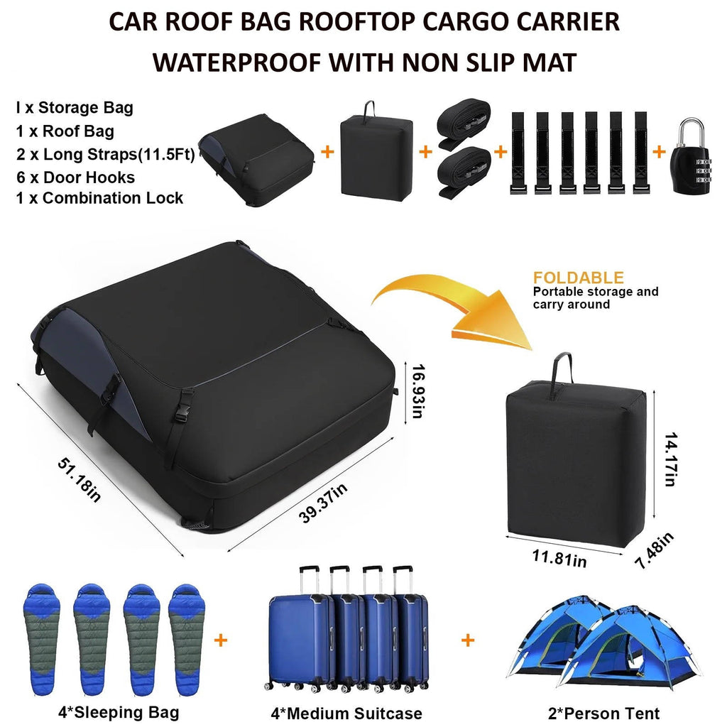 Riafu Car Roof Bag Rooftop Cargo Carrier Waterproof With Non Slip Mat