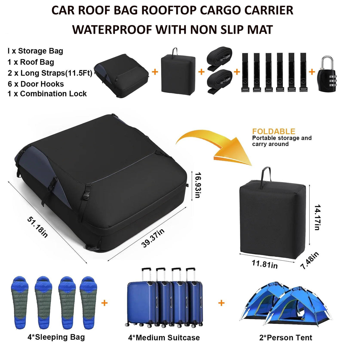Riafu Car Roof Bag Rooftop Cargo Carrier Waterproof With Non Slip Mat