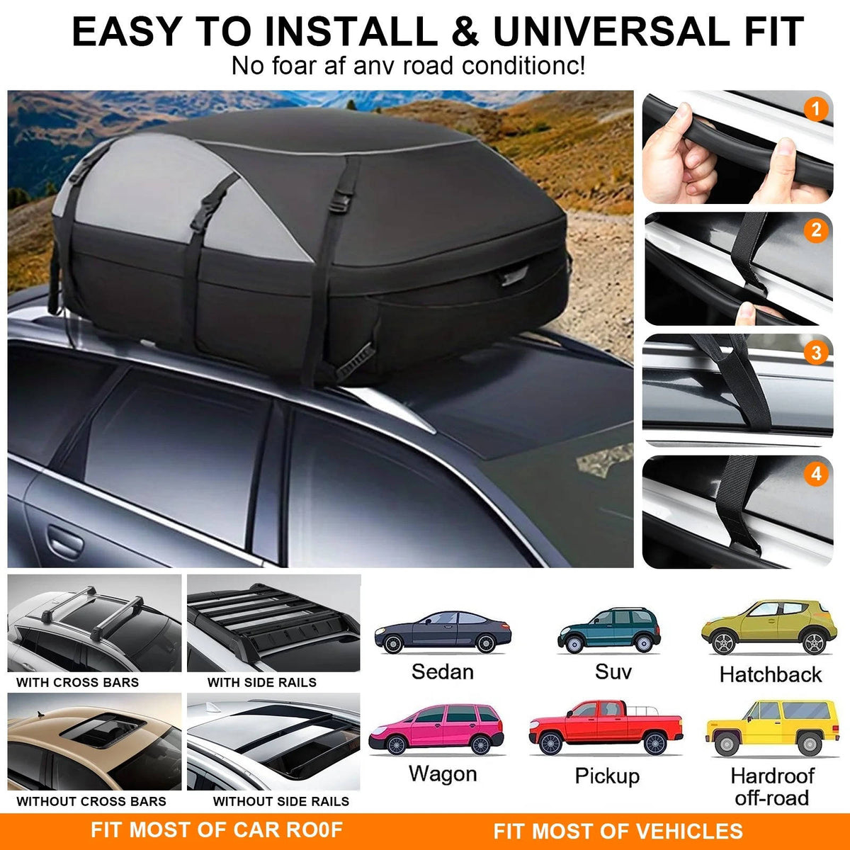 Riafu Car Roof Bag Rooftop Cargo Carrier Waterproof With Non Slip Mat