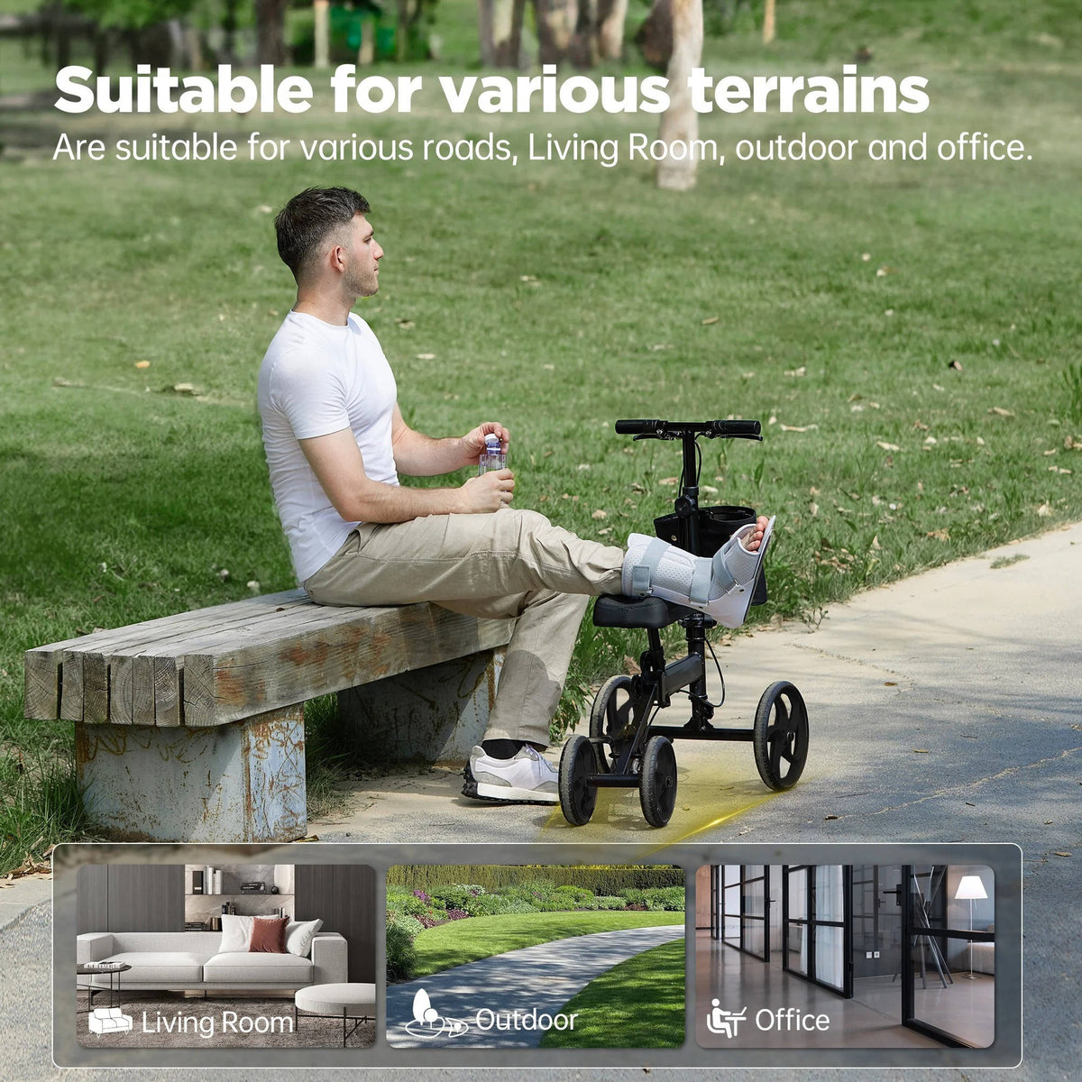 Riafu Knee Scooter Foldable Walker for Foot Surgery Adult Crutch Alternative