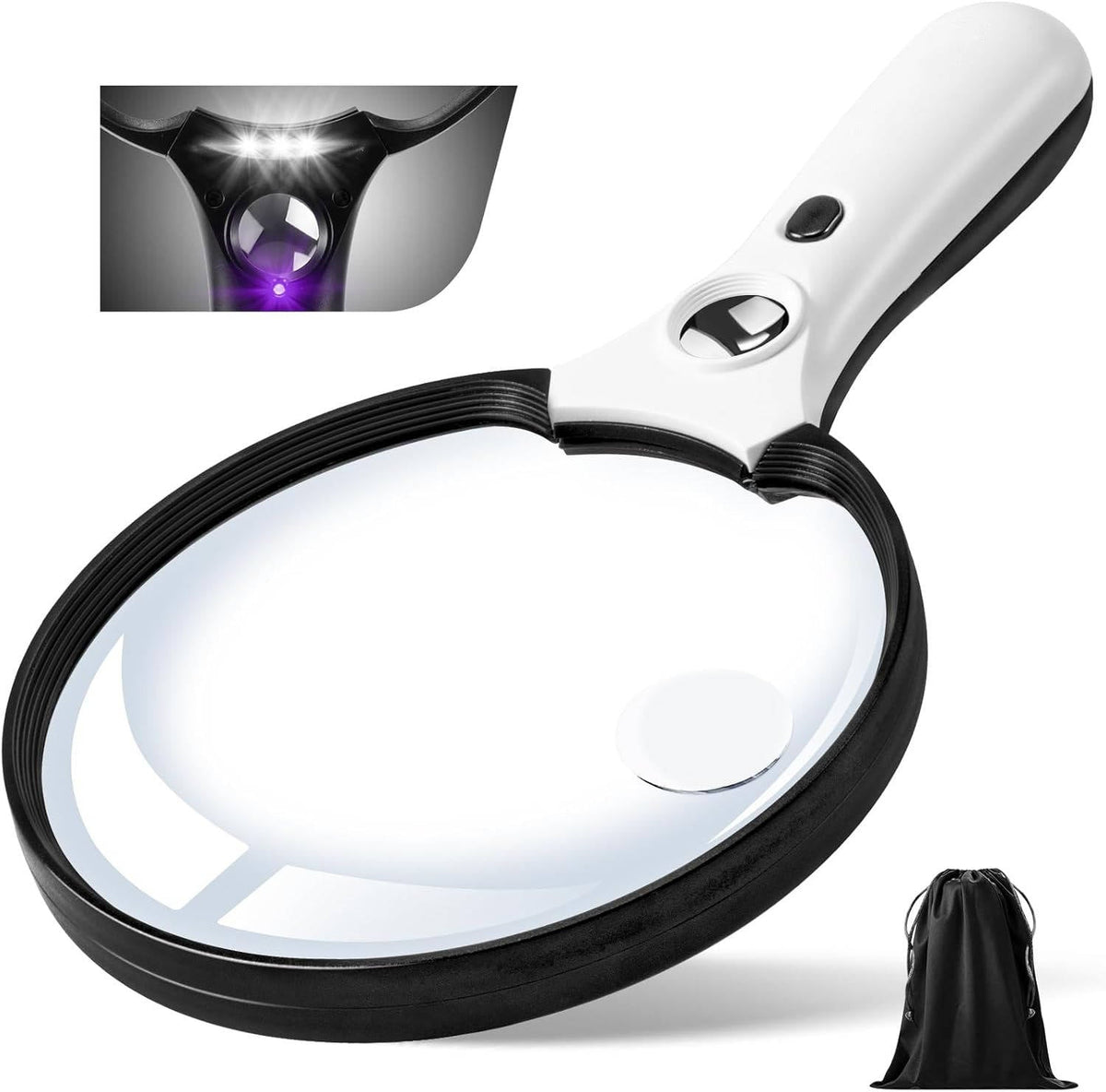 Illuminated Magnifying Glass with 10x Lens and UV Authentication, 5.5in Viewing Area