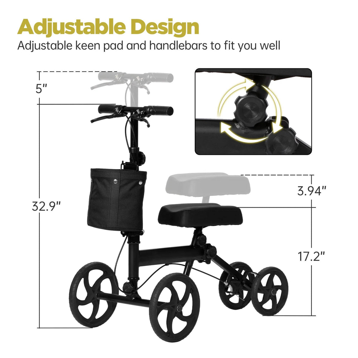 Riafu Knee Scooter Foldable Walker for Foot Surgery Adult Crutch Alternative