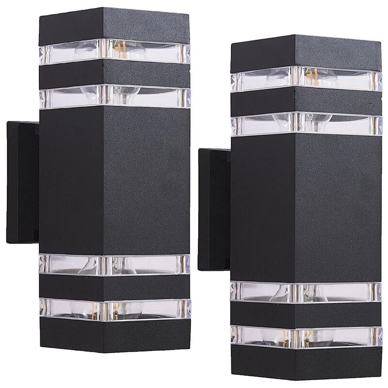 Riafu Outdoor Led Wall Light 2 Pack - Modern Up Down Sconce, Porch, Waterproof, Black