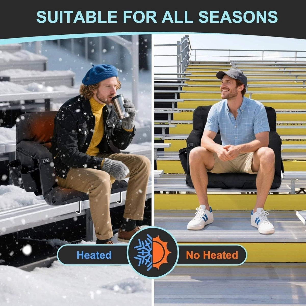 Riafu Stadium Seat with Heat & Back Support – Portable Padded Bleacher Cushion Chair