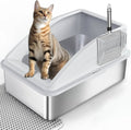 Riafu Stainless Steel Cat Litter Box, L Enclosed With Lid, Metal Scoop, Mat Included