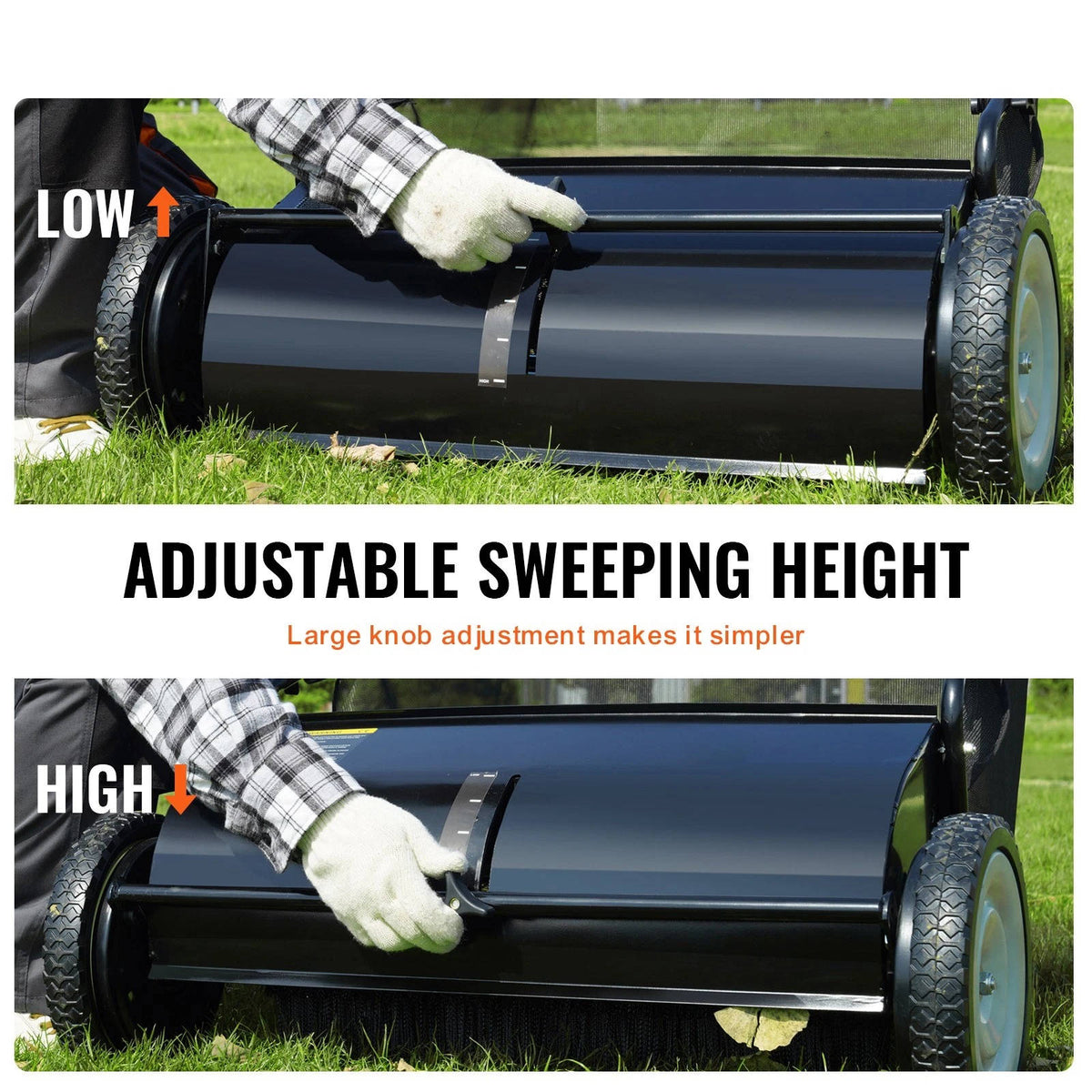Riafu Push Lawn Sweeper 26 Inch 7 Cu Ft Leaf Collector with Adjustable Height Manual Grass Sweeper for Yard Garden
