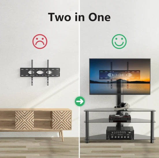 Riafu Glass Floor TV Stand with Swivel Mount for 32 to 70 inch Flat Screen TVS