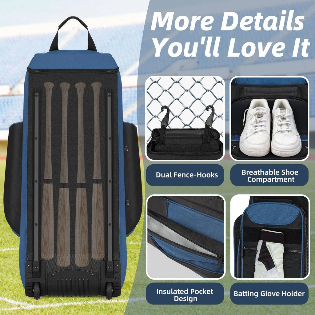 Riafu Baseball Catcher Bag with Wheels