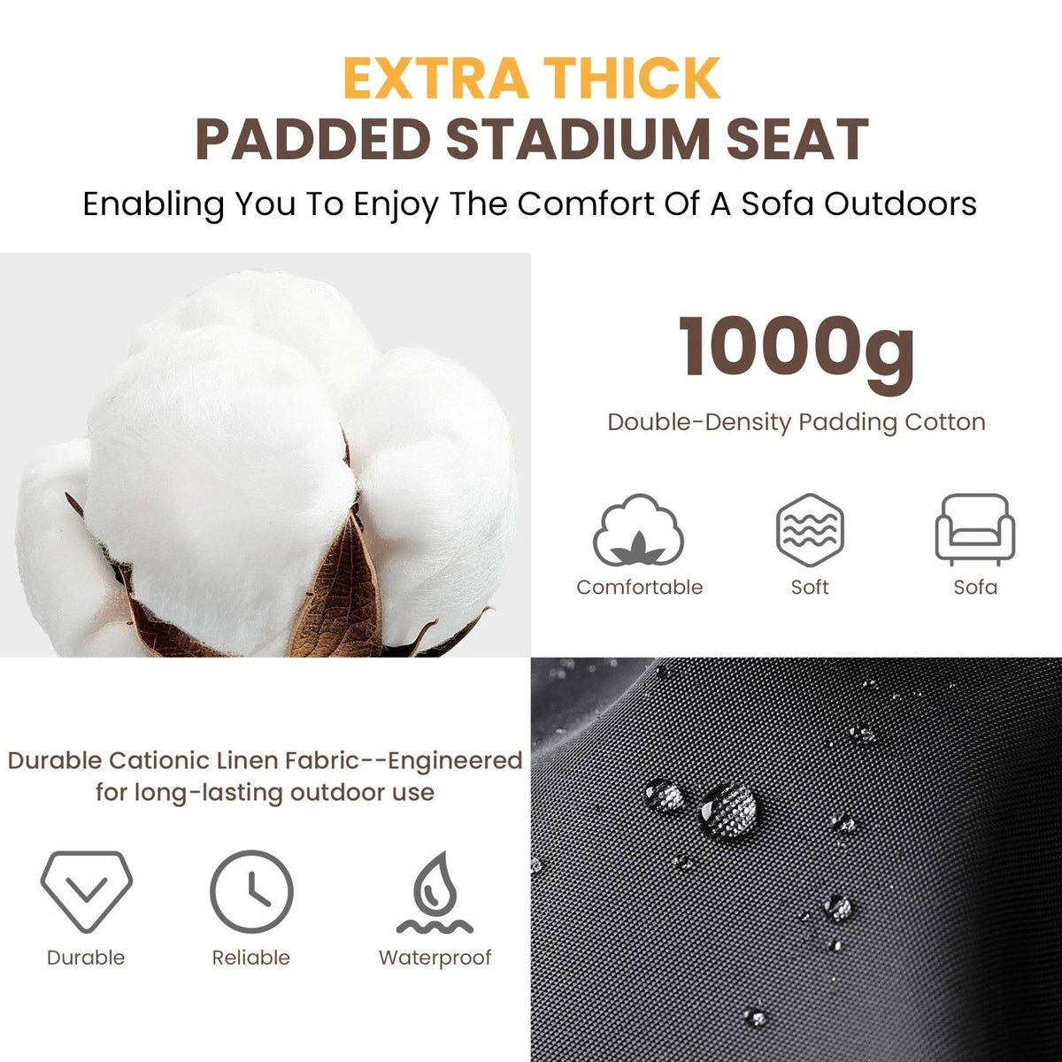 Riafu Stadium Seat with Heat & Back Support – Portable Padded Bleacher Cushion Chair