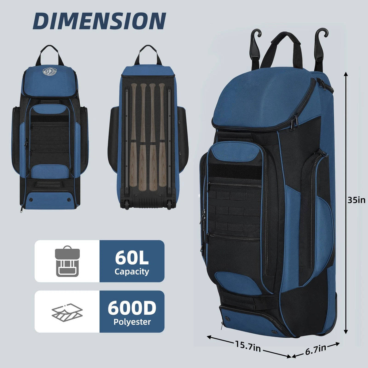 Riafu Baseball Catcher Bag with Wheels