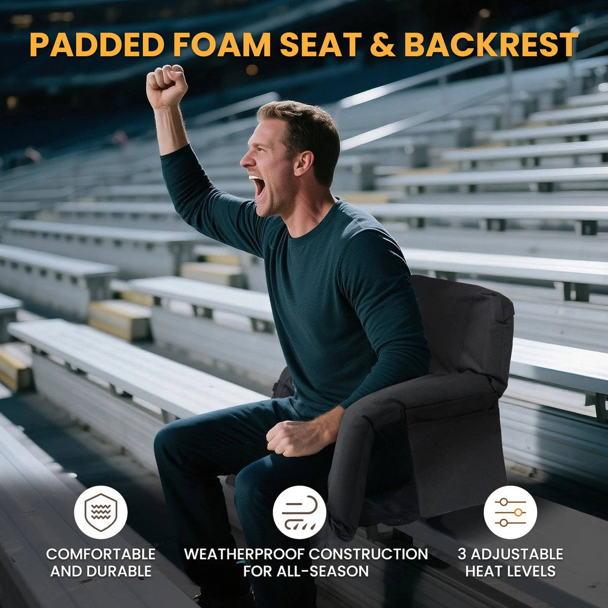 Riafu Stadium Seat with Heat & Back Support – Portable Padded Bleacher Cushion Chair