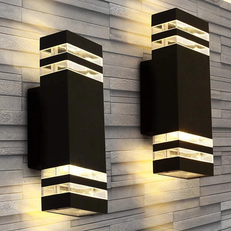 Riafu Outdoor Led Wall Light 2 Pack - Modern Up Down Sconce, Porch, Waterproof, Black