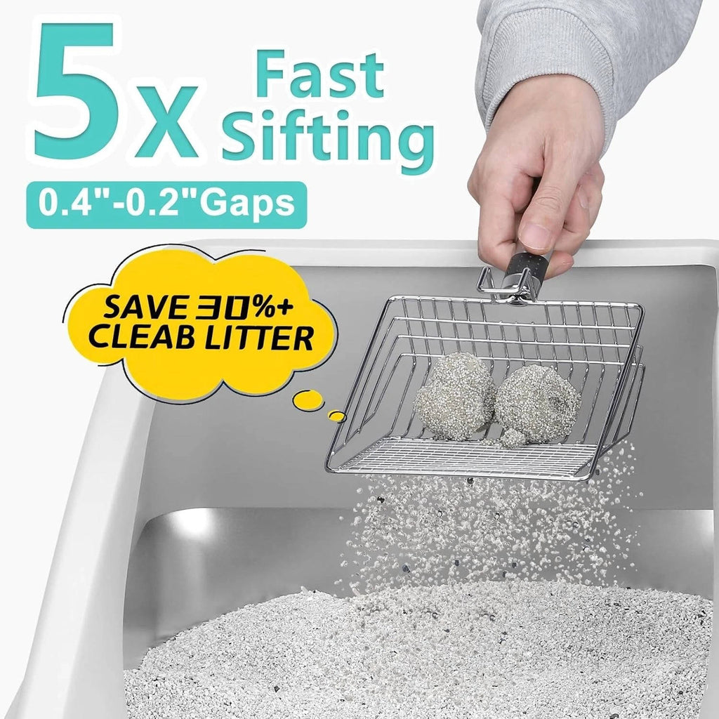 Riafu Stainless Steel Cat Litter Box, L Enclosed With Lid, Metal Scoop, Mat Included