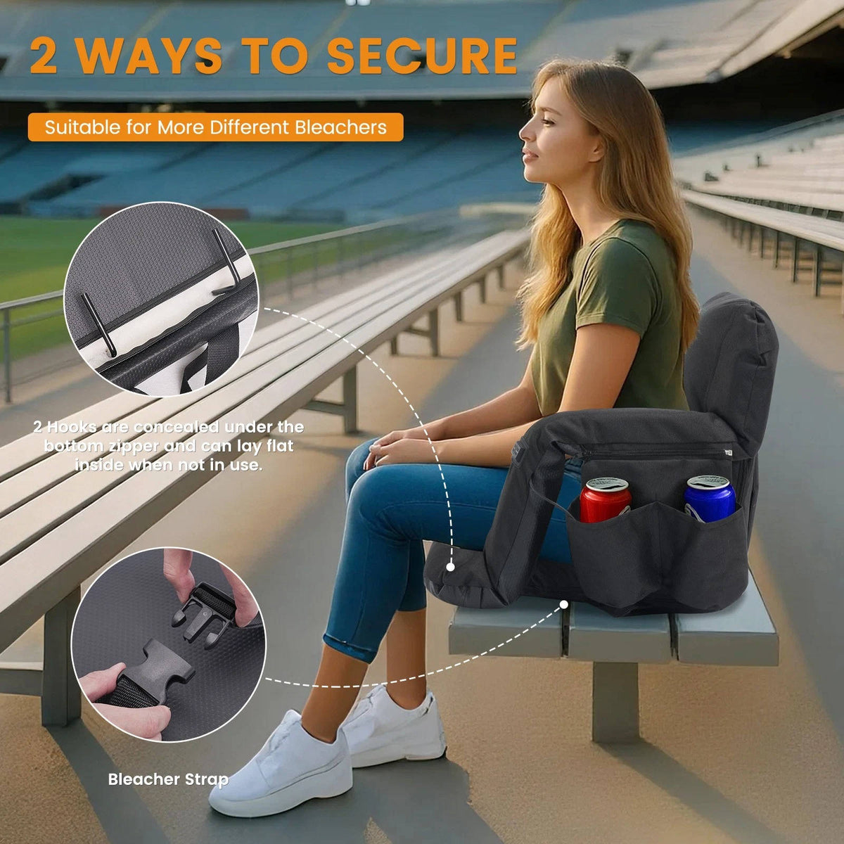 Riafu Stadium Seat with Heat & Back Support – Portable Padded Bleacher Cushion Chair