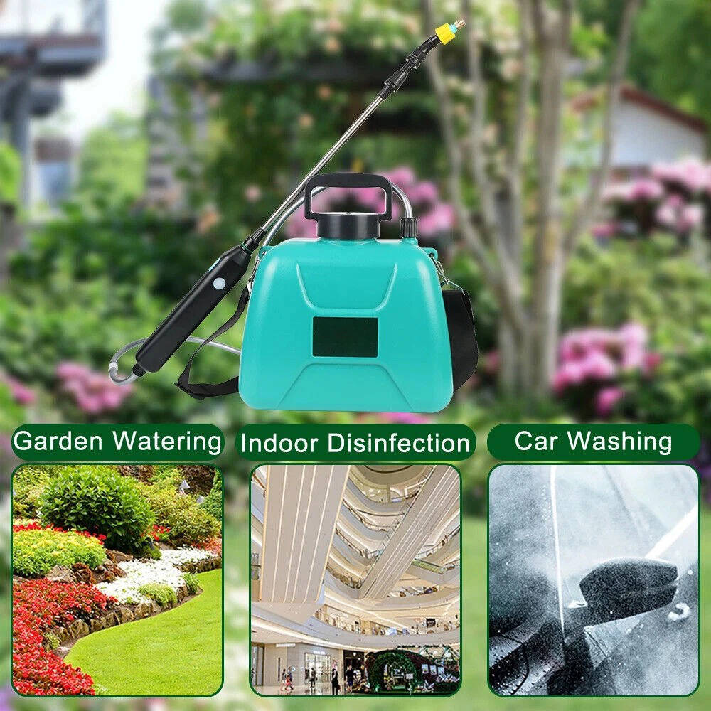 Riafu Rechargeable Electric Garden Sprayer 5L, Battery Powered Plant Sprayer with 3 Nozzles