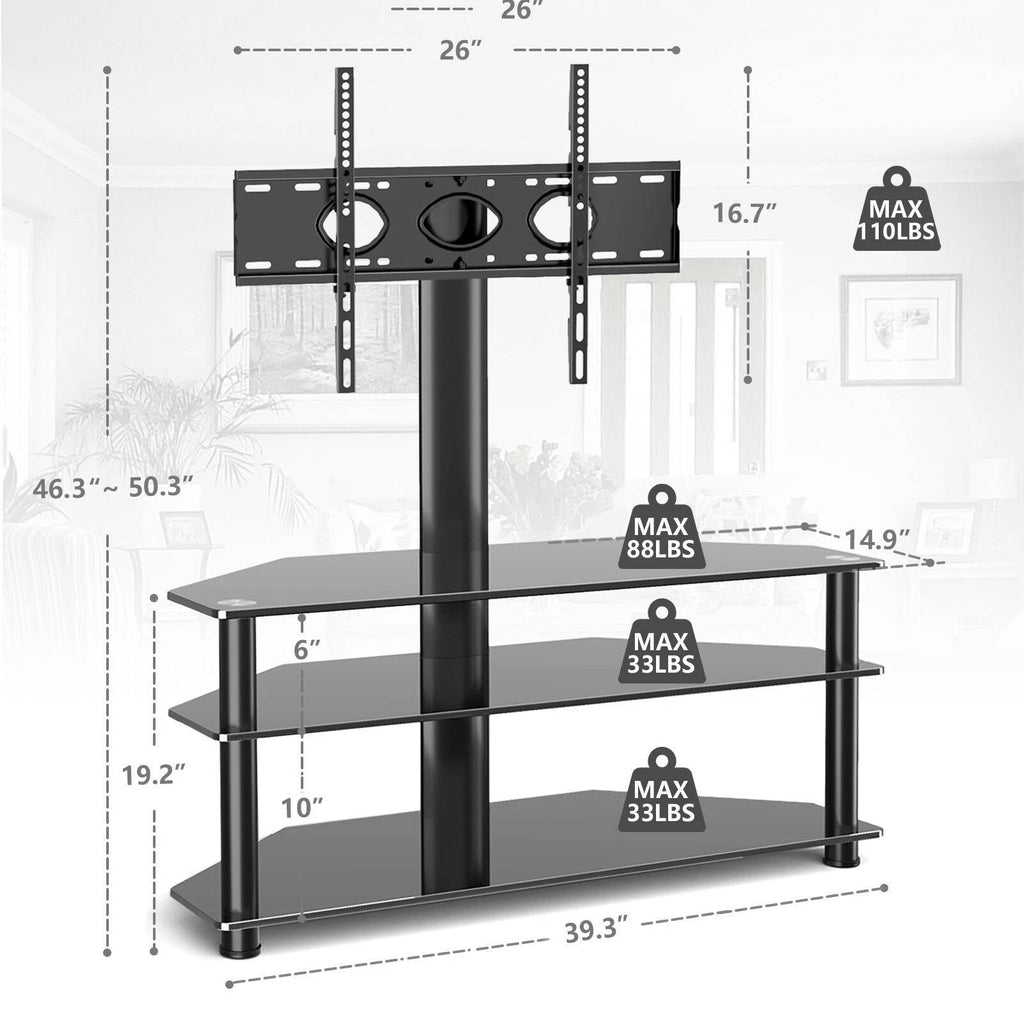 Riafu Glass Floor TV Stand with Swivel Mount for 32 to 70 inch Flat Screen TVS