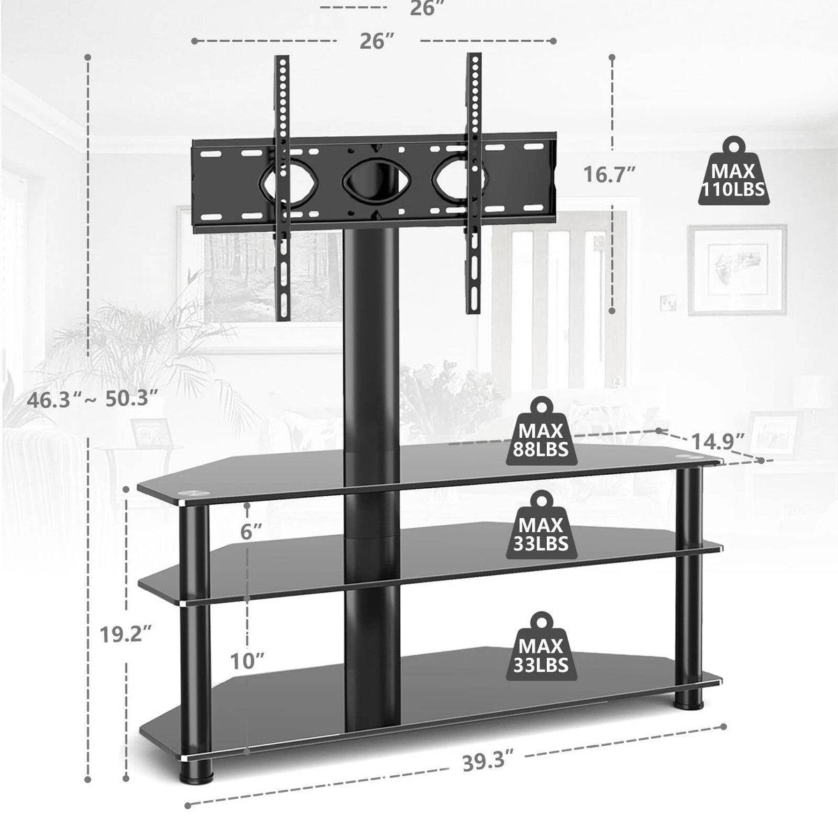 Riafu Glass Floor TV Stand with Swivel Mount for 32 to 70 inch Flat Screen TVS
