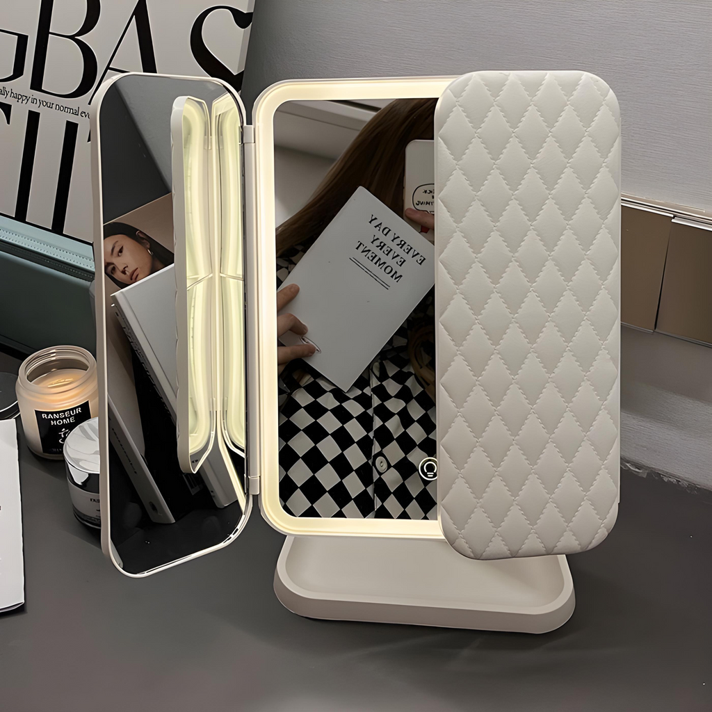 Makeup Mirror with Triple Panel LED Lighting and 2x 3x Magnification