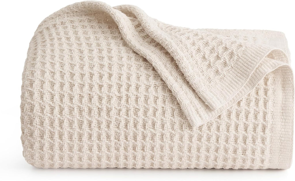 Riafu – 100% Cotton Queen Blanket with Cooling Waffle Weave | Soft & Breathable for Summer Comfort