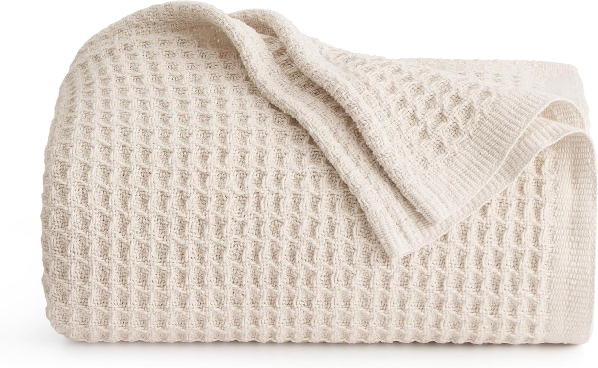 Riafu – 100% Cotton Queen Blanket with Cooling Waffle Weave | Soft & Breathable for Summer Comfort