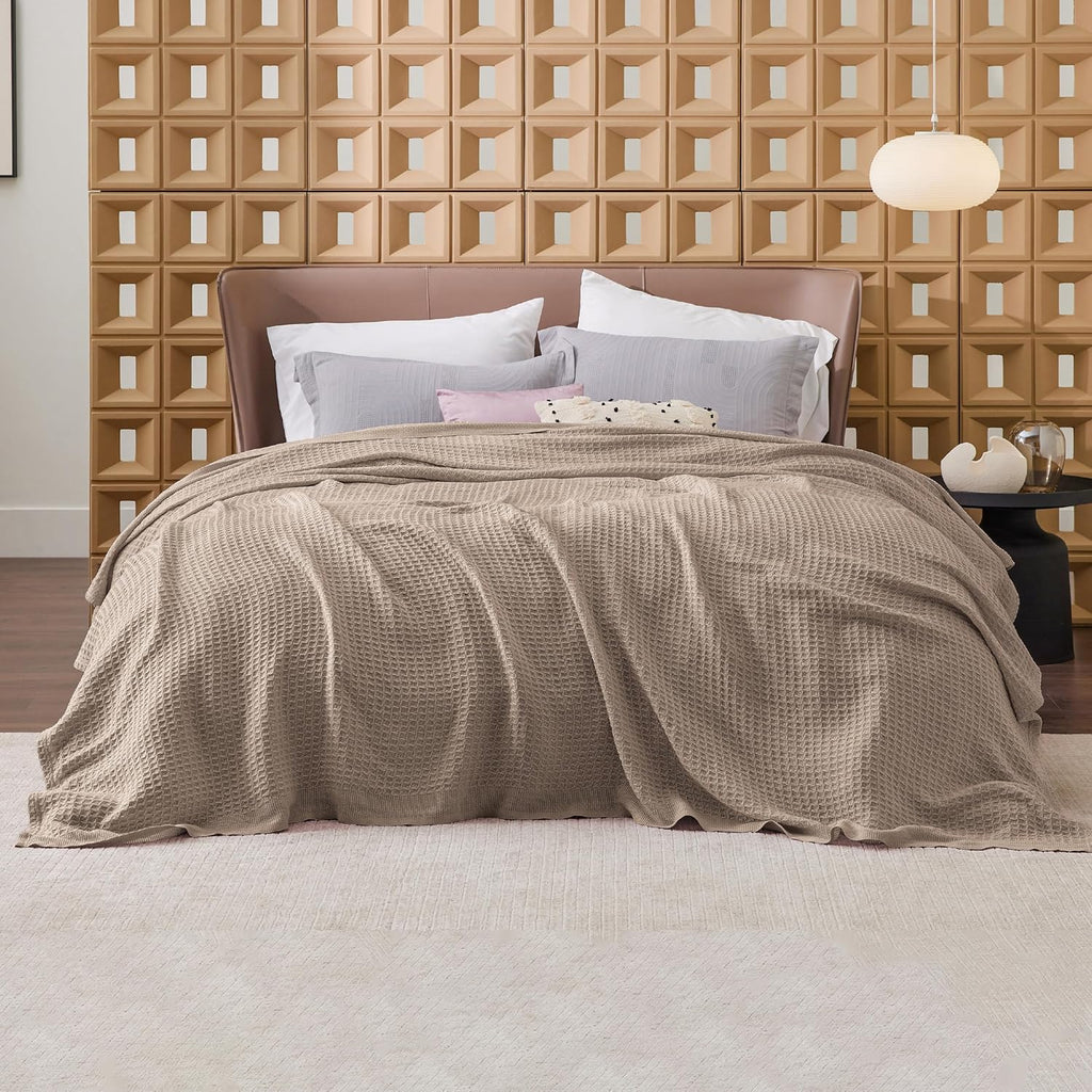 Riafu – 100% Cotton Queen Blanket with Cooling Waffle Weave | Soft & Breathable for Summer Comfort