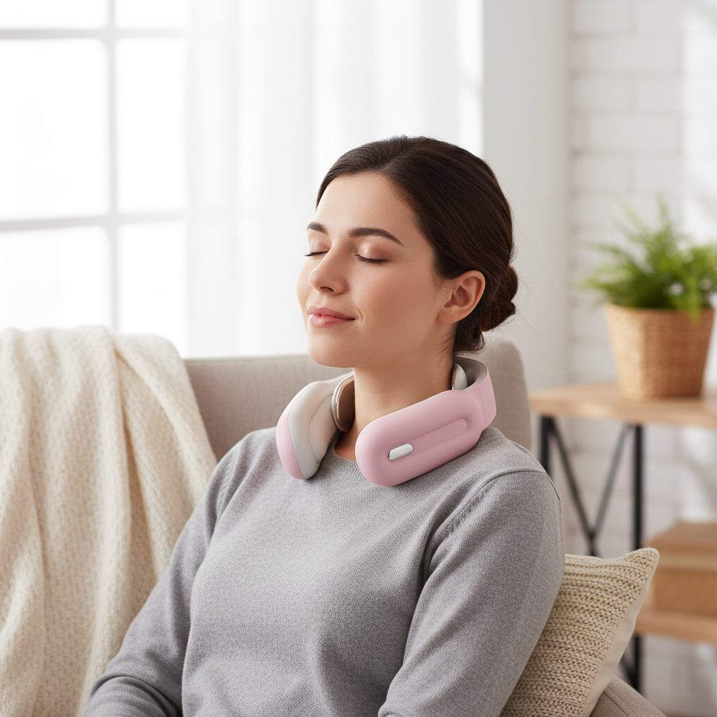 Neck and Nape Massager with Electrical Stimulation, Heating, and Remote Control, Back Massager