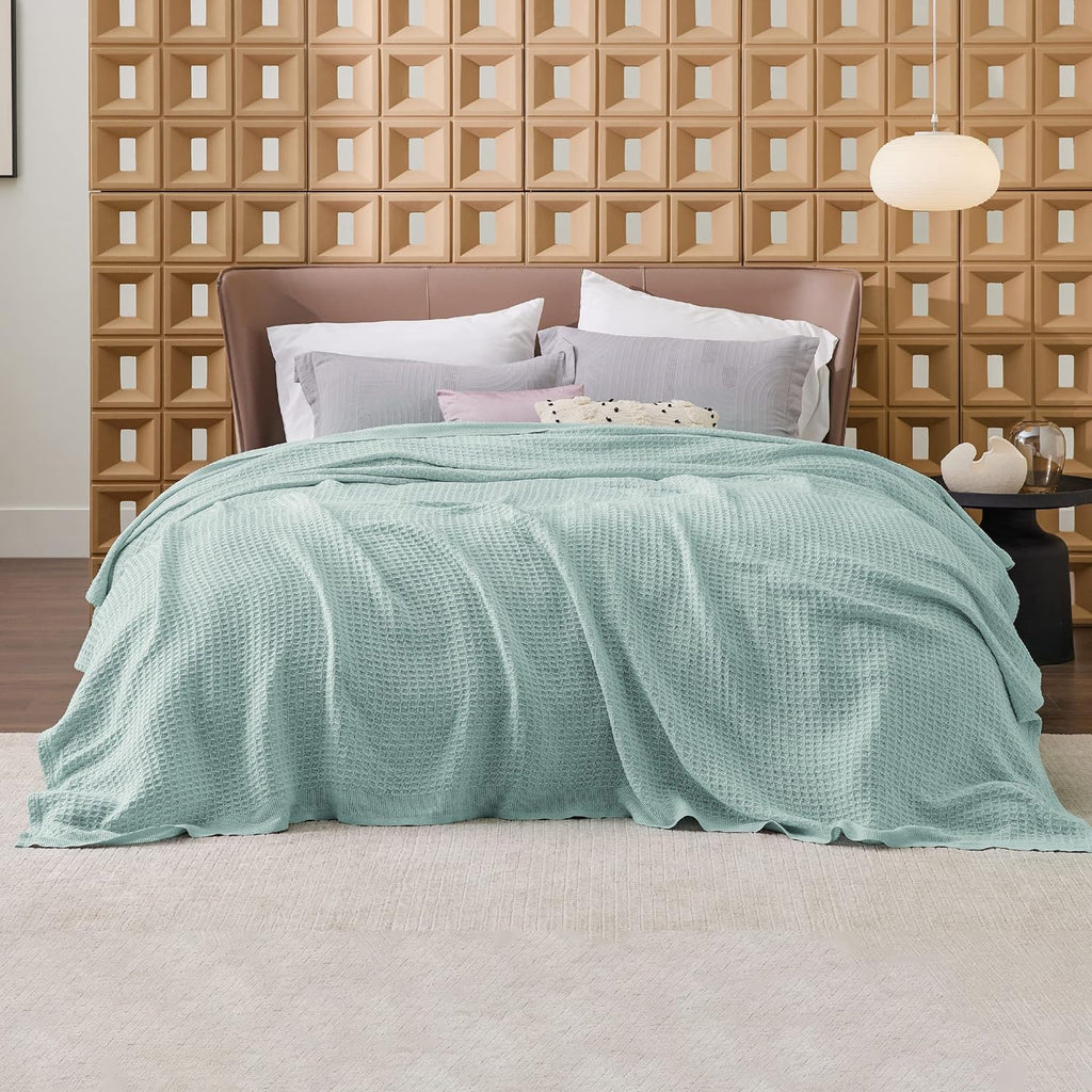 Riafu – 100% Cotton Queen Blanket with Cooling Waffle Weave | Soft & Breathable for Summer Comfort